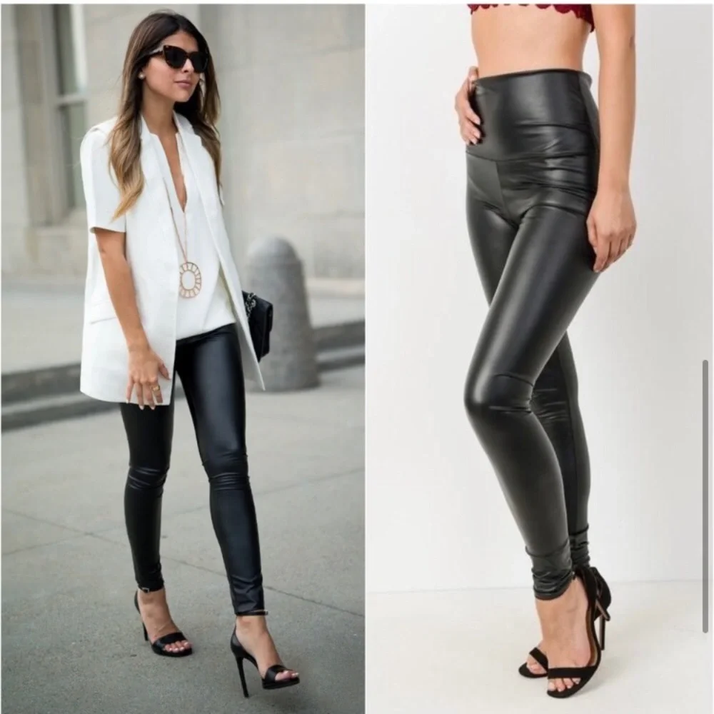 Soft flattering faux leather matte black leggings - Picture 4 of 4